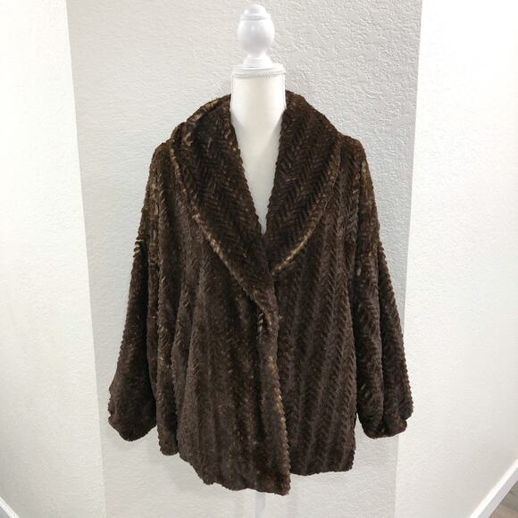 Revolve Adrienne Landau Brown Faux Fur Shawl Collar Coat - Picture 2 of 12